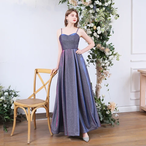 Rimelig Multi-Farger Dancing Ballkjoler 2020 Prinsesse Spaghettistropper Uten Ermer Glitter Polyester Lange Buste Ryggløse Formelle Kjoler