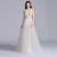 Sexy Champagne Robe De Bal 2020 Princesse Bretelles Spaghetti Col v profond Sans Manches Appliques En Dentelle Fendue devant Tribunal Train Volants Dos Nu Robe De Ceremonie