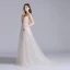 Sexy Champagne Robe De Bal 2020 Princesse Bretelles Spaghetti Col v profond Sans Manches Appliques En Dentelle Fendue devant Tribunal Train Volants Dos Nu Robe De Ceremonie