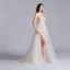 Sexy Champagne Robe De Bal 2020 Princesse Bretelles Spaghetti Col v profond Sans Manches Appliques En Dentelle Fendue devant Tribunal Train Volants Dos Nu Robe De Ceremonie