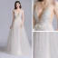 Sexy Champagne Robe De Bal 2020 Princesse Bretelles Spaghetti Col v profond Sans Manches Appliques En Dentelle Fendue devant Tribunal Train Volants Dos Nu Robe De Ceremonie