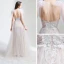 Erschwinglich Champagner Sommer Strand Brautkleider / Hochzeitskleider 2020 A Linie Spaghettiträger Ärmellos Applikationen Spitze Rückenfreies Gespaltete Front Sweep / Pinsel Zug Rüschen