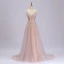 Sexy Perle Rose Robe De Bal 2020 Princesse Bretelles Spaghetti Sans Manches Appliques Fleur Perlage Paillettes Train De Balayage Volants Dos Nu Robe De Ceremonie