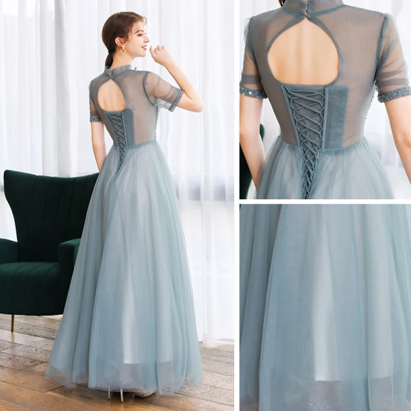 Vintage / Retro Green Dancing Prom Dresses 2020 A-Line / Princess See-through High Neck Sleeveless Beading Floor-Length / Long Ruffle Backless Formal Dresses