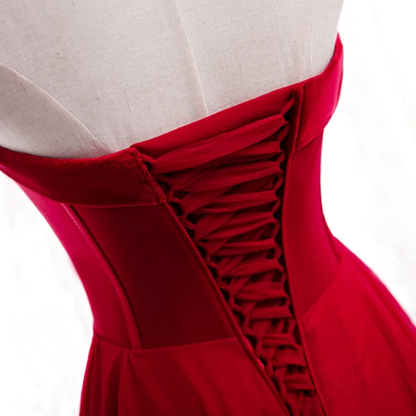 Affordable Red Prom Dresses 2020 A-Line / Princess Sweetheart Sleeveless Floor-Length / Long Ruffle Backless Formal Dresses