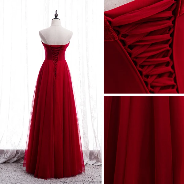 Affordable Red Prom Dresses 2020 A-Line / Princess Sweetheart Sleeveless Floor-Length / Long Ruffle Backless Formal Dresses