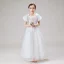 Victorian Style White Flower Girl Dresses 2020 A-Line / Princess Scoop Neck Puffy Short Sleeve Backless Appliques Flower Beading Bow Sash Floor-Length / Long Ruffle