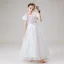 Victorian Style White Flower Girl Dresses 2020 A-Line / Princess Scoop Neck Puffy Short Sleeve Backless Appliques Flower Beading Bow Sash Floor-Length / Long Ruffle