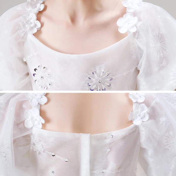 Victorian Style White Flower Girl Dresses 2020 A-Line / Princess Scoop Neck Puffy Short Sleeve Backless Appliques Flower Beading Bow Sash Floor-Length / Long Ruffle