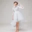 High Low White Birthday Flower Girl Dresses 2020 Ball Gown See-through High Neck Sleeveless Appliques Lace Beading Asymmetrical Ruffle