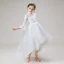 High Low White Birthday Flower Girl Dresses 2020 Ball Gown See-through High Neck Sleeveless Appliques Lace Beading Asymmetrical Ruffle