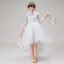 High Low White Birthday Flower Girl Dresses 2020 Ball Gown See-through High Neck Sleeveless Appliques Lace Beading Asymmetrical Ruffle