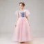 Frozen Costume Blushing Pink Birthday Flower Girl Dresses With Shawl 2020 Princess Square Neckline Short Sleeve Rhinestone Sequins Floor-Length / Long Ruffle