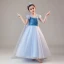 Frozen Filmdräkt Himmelsblå Födelsedag Brudnäbbsklänning 2020 Balklänning Genomskinliga Urringning Pösigt Korta ärm Rhinestone Paljetter Långa Ruffle