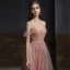 Elegant Pearl Pink Dancing Prom Dresses 2020 A-Line / Princess Spaghetti Straps Short Sleeve Rhinestone Beading Floor-Length / Long Ruffle Backless Formal Dresses