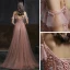 Elegant Pearl Pink Dancing Prom Dresses 2020 A-Line / Princess Spaghetti Straps Short Sleeve Rhinestone Beading Floor-Length / Long Ruffle Backless Formal Dresses