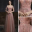 Elegant Pearl Pink Dancing Prom Dresses 2020 A-Line / Princess Spaghetti Straps Short Sleeve Rhinestone Beading Floor-Length / Long Ruffle Backless Formal Dresses