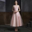 Classic Blushing Pink Satin Homecoming Graduation Dresses 2020 A-Line / Princess Scoop Neck Sleeveless Beading Sash Tea-length Backless Formal Dresses