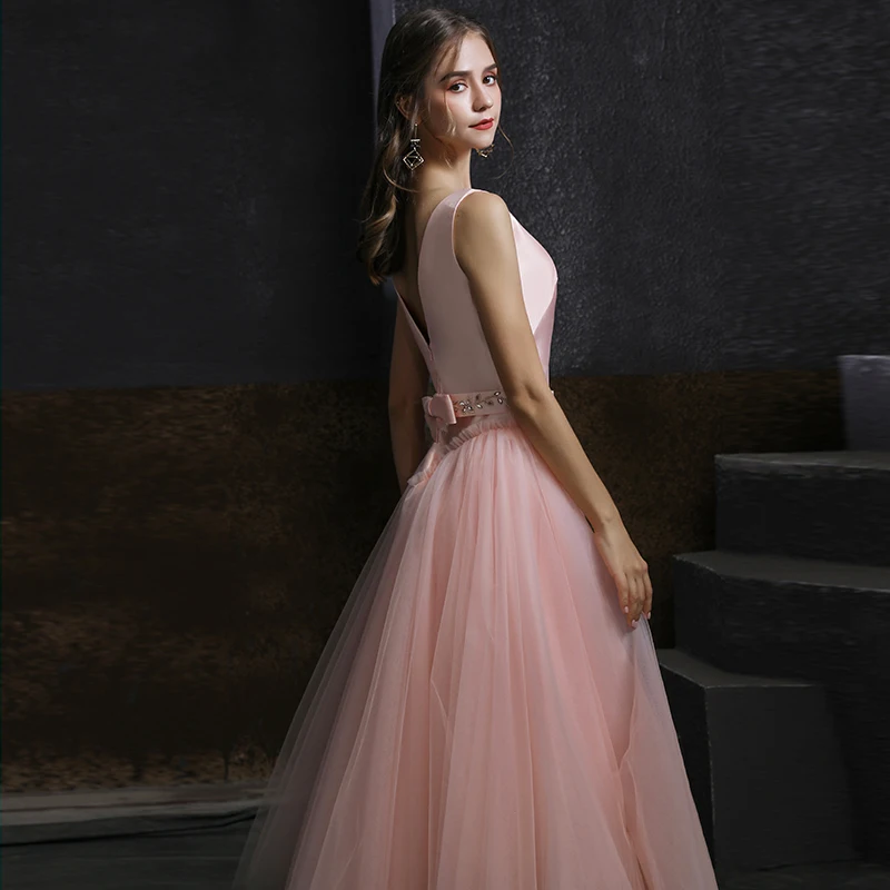 slim fit dress slacks A Line V Neck Hot Pink Lace Long Prom Dresses with High Slit, Open Bac –  morievent main image 0