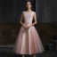 Classic Blushing Pink Satin Homecoming Graduation Dresses 2020 A-Line / Princess Scoop Neck Sleeveless Beading Sash Tea-length Backless Formal Dresses