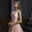 Classic Blushing Pink Satin Homecoming Graduation Dresses 2020 A-Line / Princess Scoop Neck Sleeveless Beading Sash Tea-length Backless Formal Dresses