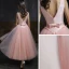 Classic Blushing Pink Satin Homecoming Graduation Dresses 2020 A-Line / Princess Scoop Neck Sleeveless Beading Sash Tea-length Backless Formal Dresses