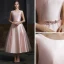 Classic Blushing Pink Satin Homecoming Graduation Dresses 2020 A-Line / Princess Scoop Neck Sleeveless Beading Sash Tea-length Backless Formal Dresses