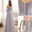 Victorian Style Grey Dancing Prom Dresses 2020 A-Line / Princess Spaghetti Straps Puffy Long Sleeve Beading Floor-Length / Long Ruffle Backless Formal Dresses