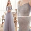 Victorian Style Grey Dancing Prom Dresses 2020 A-Line / Princess Spaghetti Straps Puffy Long Sleeve Beading Floor-Length / Long Ruffle Backless Formal Dresses