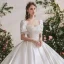 Atemberaubend Ivory / Creme Satin Hochzeits Brautkleider / Hochzeitskleider 2020 Ballkleid Eckiger Ausschnitt Geschwollenes Kurze Ärmel Rückenfreies Perlenstickerei Kathedrale Schleppe Rüschen