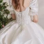 Atemberaubend Ivory / Creme Satin Hochzeits Brautkleider / Hochzeitskleider 2020 Ballkleid Eckiger Ausschnitt Geschwollenes Kurze Ärmel Rückenfreies Perlenstickerei Kathedrale Schleppe Rüschen