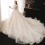 Vintage / Retro Ivory Bridal Wedding Dresses 2020 Ball Gown See-through High Neck Long Sleeve Backless Appliques Lace Beading Cathedral Train Ruffle