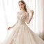 Vintage / Retro Ivory Bridal Wedding Dresses 2020 Ball Gown See-through High Neck Long Sleeve Backless Appliques Lace Beading Cathedral Train Ruffle