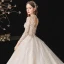 Vintage / Retro Ivory Bridal Wedding Dresses 2020 Ball Gown See-through High Neck Long Sleeve Backless Appliques Lace Beading Cathedral Train Ruffle