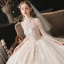 Vintage / Retro Ivory Bridal Wedding Dresses 2020 Ball Gown See-through High Neck Long Sleeve Backless Appliques Lace Beading Cathedral Train Ruffle