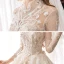 Vintage / Retro Ivory Bridal Wedding Dresses 2020 Ball Gown See-through High Neck Long Sleeve Backless Appliques Lace Beading Cathedral Train Ruffle