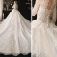 Vintage / Retro Ivory Bridal Wedding Dresses 2020 Ball Gown See-through High Neck Long Sleeve Backless Appliques Lace Beading Cathedral Train Ruffle