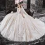 Vintage / Retro Champagne Bridal Wedding Dresses 2020 Ball Gown See-through High Neck 1/2 Sleeves Backless Appliques Lace Beading Cathedral Train Ruffle
