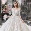 Vintage / Retro Champagne Bridal Wedding Dresses 2020 Ball Gown See-through High Neck 1/2 Sleeves Backless Appliques Lace Beading Cathedral Train Ruffle