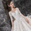 Vintage / Retro Champagne Bridal Wedding Dresses 2020 Ball Gown See-through High Neck 1/2 Sleeves Backless Appliques Lace Beading Cathedral Train Ruffle