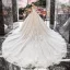 Charming Champagne Bridal Wedding Dresses 2020 Ball Gown See-through Scoop Neck Short Sleeve Beading Tassel Backless Appliques Lace Cathedral Train Ruffle