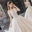 Charming Champagne Bridal Wedding Dresses 2020 Ball Gown See-through Scoop Neck Short Sleeve Beading Tassel Backless Appliques Lace Cathedral Train Ruffle