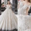 Charming Champagne Bridal Wedding Dresses 2020 Ball Gown See-through Scoop Neck Short Sleeve Beading Tassel Backless Appliques Lace Cathedral Train Ruffle