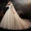 Charming Champagne Bridal Wedding Dresses 2020 Ball Gown See-through Scoop Neck Long Sleeve Appliques Lace Sequins Beading Glitter Tulle Cathedral Train Ruffle