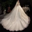 Charming Champagne Bridal Wedding Dresses 2020 Ball Gown See-through Scoop Neck Long Sleeve Appliques Lace Sequins Beading Glitter Tulle Cathedral Train Ruffle