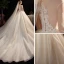 Charming Champagne Bridal Wedding Dresses 2020 Ball Gown See-through Scoop Neck Long Sleeve Appliques Lace Sequins Beading Glitter Tulle Cathedral Train Ruffle