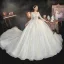 Meilleur Ivoire La Mariée Robe De Mariée 2020 Robe Boule V-Cou Manches Longues Dos Nu Paillettes Perlage Cathedral Train Volants