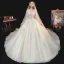Meilleur Ivoire La Mariée Robe De Mariée 2020 Robe Boule V-Cou Manches Longues Dos Nu Paillettes Perlage Cathedral Train Volants