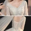 Meilleur Ivoire La Mariée Robe De Mariée 2020 Robe Boule V-Cou Manches Longues Dos Nu Paillettes Perlage Cathedral Train Volants