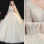 Meilleur Ivoire La Mariée Robe De Mariée 2020 Robe Boule V-Cou Manches Longues Dos Nu Paillettes Perlage Cathedral Train Volants